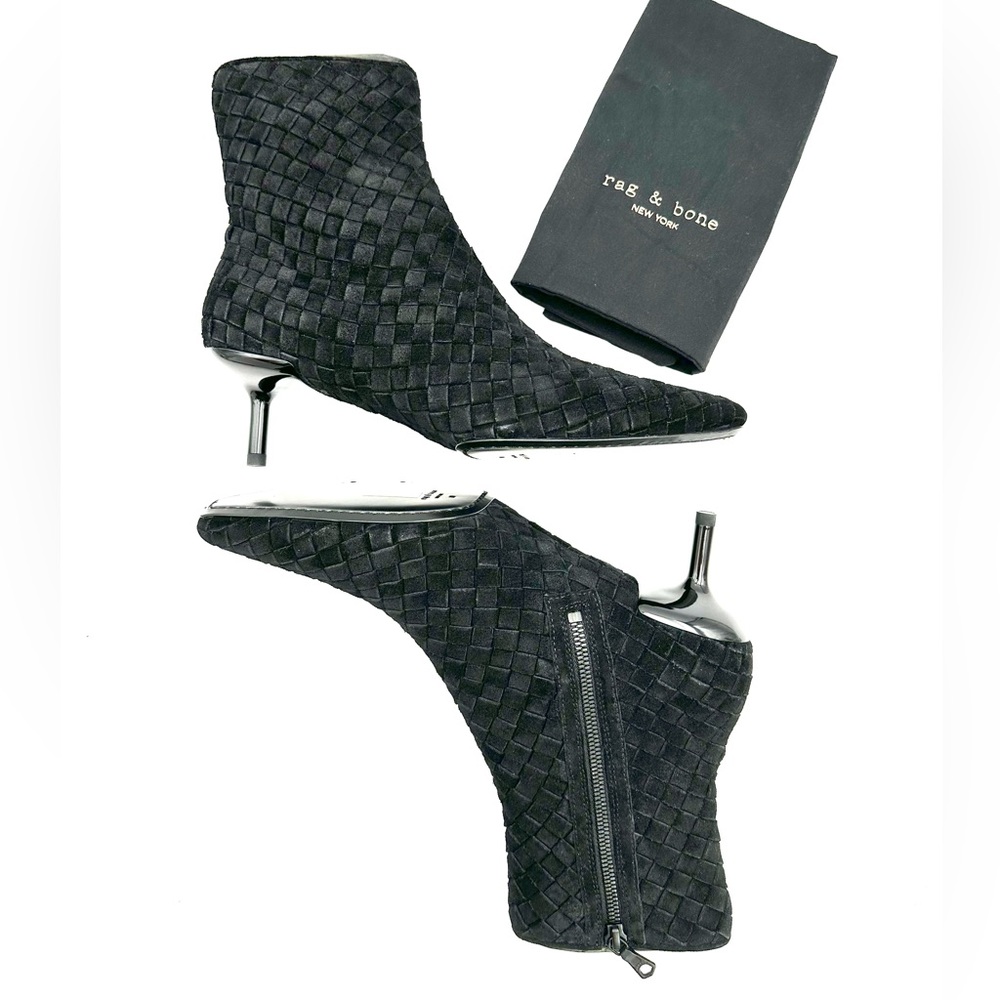 NWT RAG & BONE Booties Rio Woven Boots Suede Leather Kitten Heel NEW NWOB Black